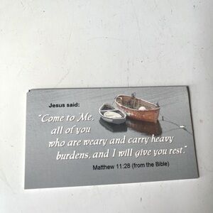 Inspirational Boat Card Magnet. Gray with Brown Boat. Scripture Verse